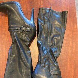 Nine West Knee High Black Boot - Side Zipper  with Buckle - Size 8
